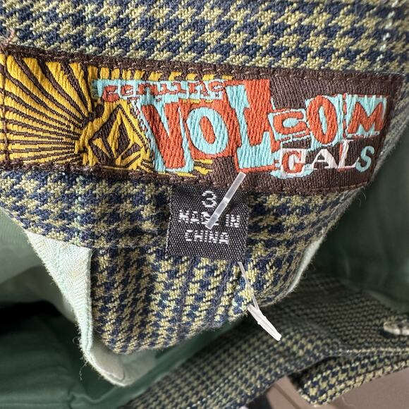 Volcom Gals Vintage Y2K Vatican Low Rise Pants Green & Brown Houndstooth - Picture 4 of 5